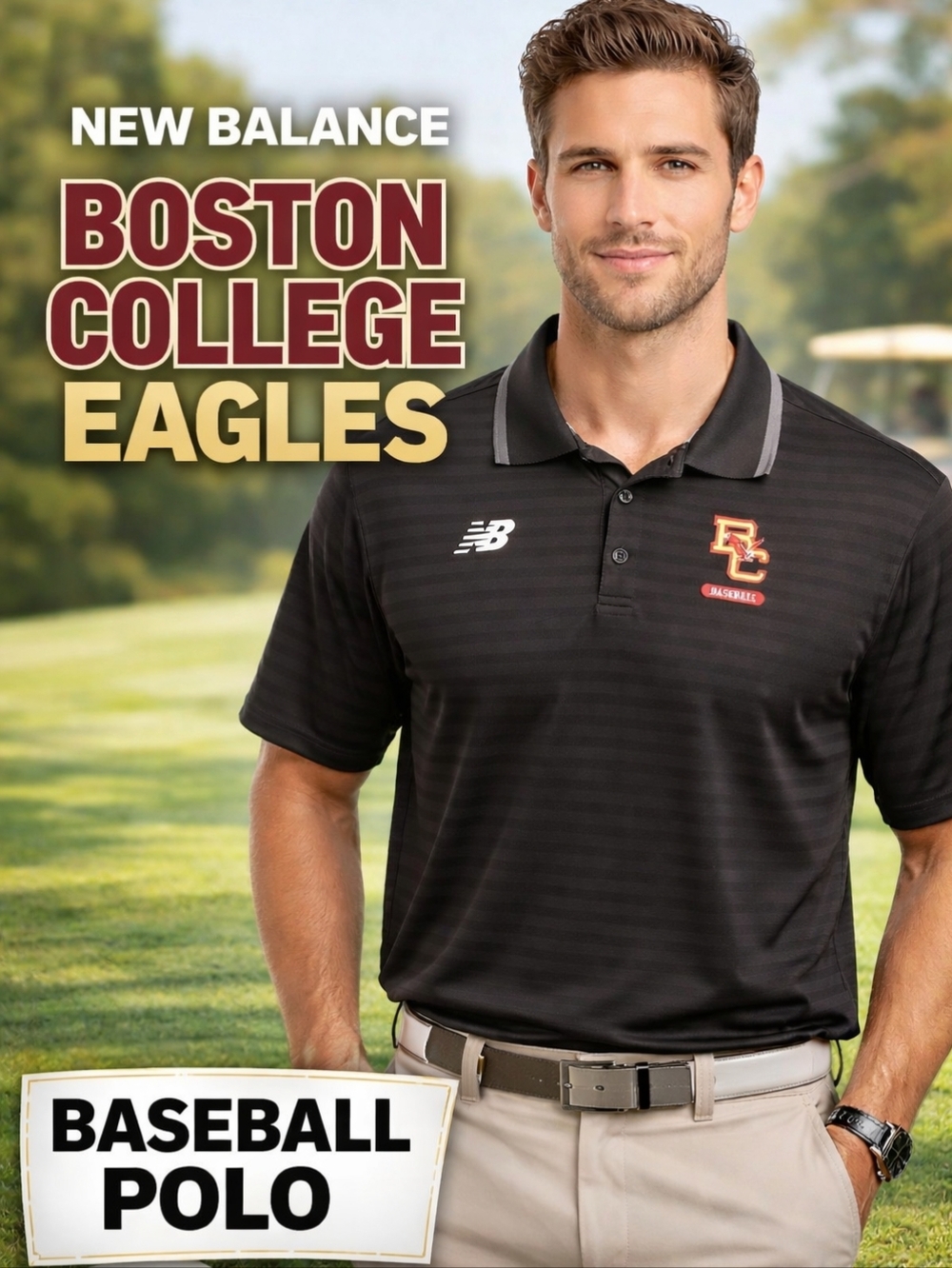 New Balance Boston College Eagles Baseball Polo Shirt XL Black NWOT